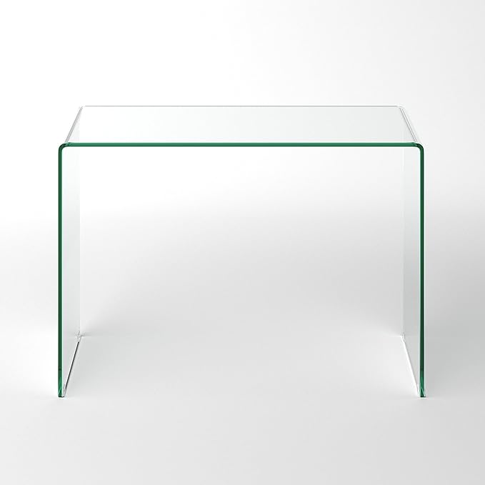 Bent Glass Computer Desk Rectangular Shaped PC Laptop Workstation Table for Home Office, 43.3" L, Clear - LeafyLoom