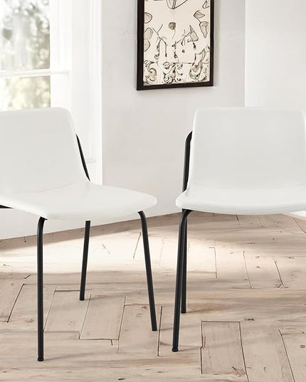 COLAMY Leather Dining Chairs Set of 2, Kitchen Dining Chairs with Back with Metal Legs for Kitchen Dining Living Room Restaurant Shop, White - LeafyLoom
