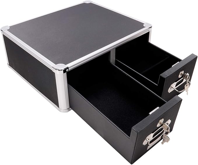 Vaultz® Locking Index Card Cabinet for 4" x 6" Cards, 2-Drawer, 6 3/4" H x 14" W x 16" D, Black - LeafyLoom