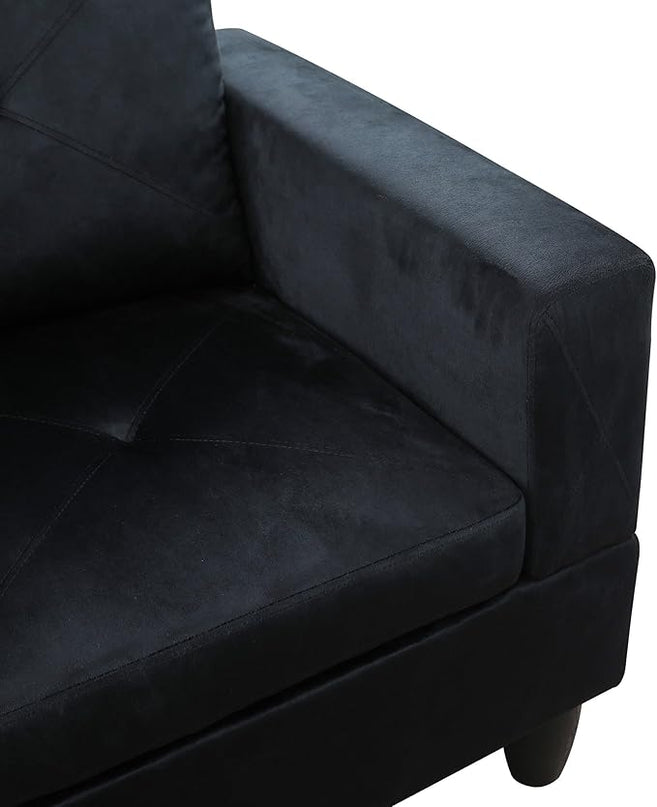 L-Shaped Sectional Couches with 66.5'' Chaise Lounge & Storage Ottoman Modular Room Sofas for Home Office Apartment, Large Living Furniture, 97'' Left Hand Facing, Midnight Blue Microfiber - LeafyLoom