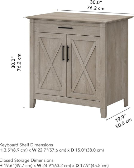 Bush Business Furniture Key West Secretary Desk with Keyboard Tray and Storage Cabinet, 30W x 20D, Washed Gray - LeafyLoom