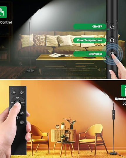 LED Floor Lamp, 18W Bright Floor Lamps Living Room with Remote & Touch Control, Stepless Adjustable Color Temperatures & Brightness Standing Lamp, Timer, Eye Caring Reading Lights for Bedroom, Office - LeafyLoom