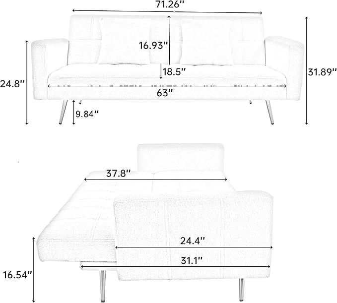 NicBex Sectional Couch Sofa with Folding Function Modern Sofa Bed Cloud Couch for Living Room Furniture Sets with Pillows and Metal Legs, Modular Sofa for Living Room, Bedroom, Apartment,71.7"L, Grey - LeafyLoom