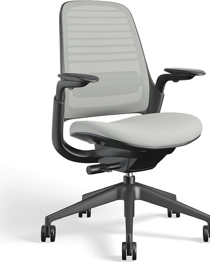 Steelcase Series 1 Office Chair - Ergonomic Work Chair with Wheels for Carpet - Helps Support Productivity - Weight-Activated Controls, Back Supports & Arm Support - Easy Assembly - Nickel Cogent - LeafyLoom