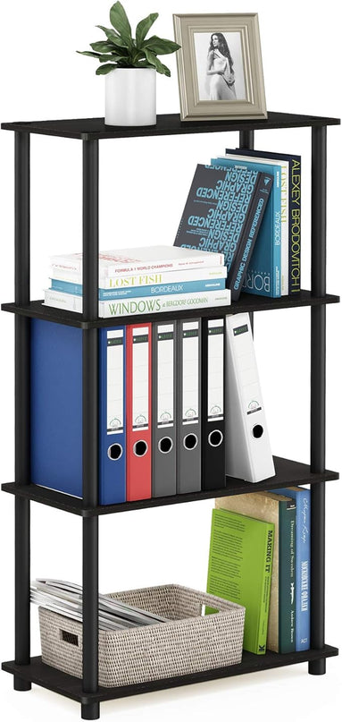 Furinno (99557EX/BK) Turn-N-Tube 4-Tier Multipurpose Shelf Display Rack - Espresso/Black - LeafyLoom