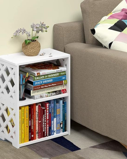 Small Bookshelf, 3-Tier White Bookcase for Kids & Adults | 2-Shelf Open Storage Organizer for Bedroom, Living Room & Office | Ideal Small Bookshelf & Bookcase for Small Space - LeafyLoom