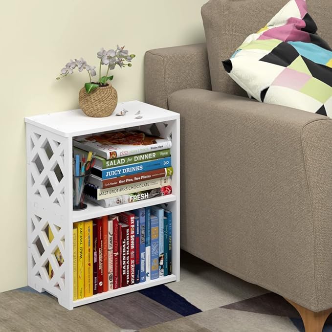 Small Bookshelf, 3-Tier White Bookcase for Kids & Adults | 2-Shelf Open Storage Organizer for Bedroom, Living Room & Office | Ideal Small Bookshelf & Bookcase for Small Space - LeafyLoom
