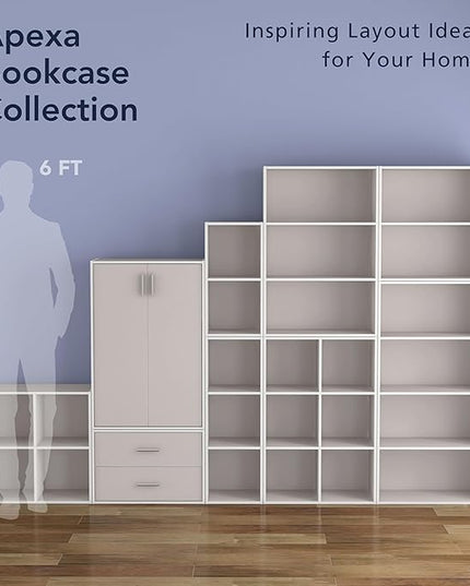 Apexa Stackable Wood Bookcase with Doors, Cube Storage Organizer Shelves, Small Food Pantry, Dorm Teen Room Decor & Bedroom, Home Office, Kitchen, 3-Tier Cabinet, Greige - LeafyLoom