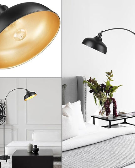 Arc Floor Lamps for Living Room, Modern Farmhouse Floor Lamp with Remote Control, Floor Lamp with 360° Adjustable Hanging Dome Shade, Dimmable Tall Lamp with 9W LED Bulb (Black, 1 PACK) - LeafyLoom