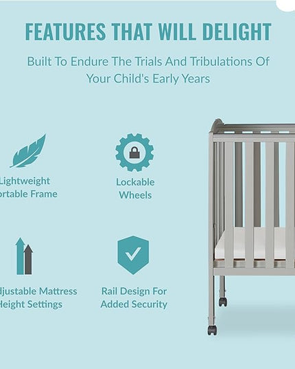 2 in 1 Folding Portable Crib in Cool Grey, Greenguard Gold Certified , 40x26x38 Inch (Pack of 1) - LeafyLoom