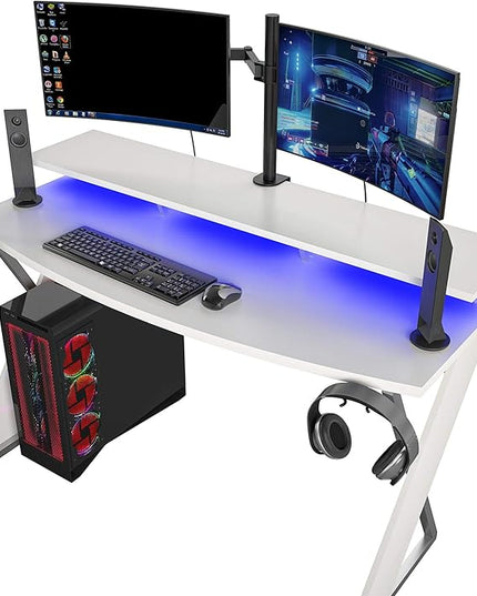Xtreme Riser, Ergonomic, Home Office, Work Table, Computer, Gaming Room Desk, Monitor Stand, Cup Holder, Headphone Hook, White - LeafyLoom