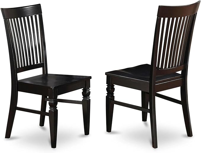 East West Furniture Weston Dining Slat Back Wood Seat Kitchen Chairs, Set of 2, WEC-BLK-W - LeafyLoom