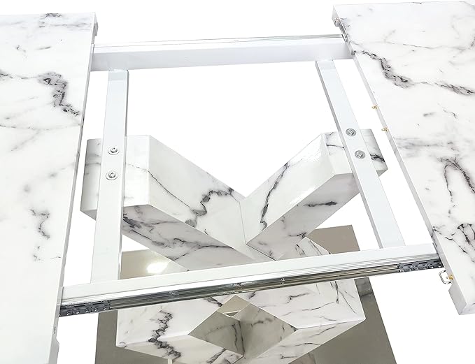 NicBex Dining Table Contemporary Kitchen Table Farmhouse Rustic Square Dining Table, Stretchable, White Marble Table Top+MDF X-Shape Table Leg with Metal Base, Easy Assembly, White - LeafyLoom