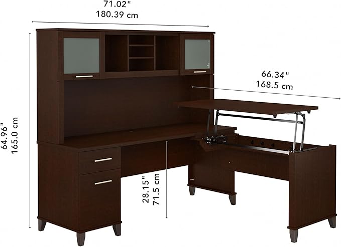 Bush Furniture Somerset 72W 3 Position Sit to Stand L Shaped Desk with Hutch in Mocha Cherry - LeafyLoom