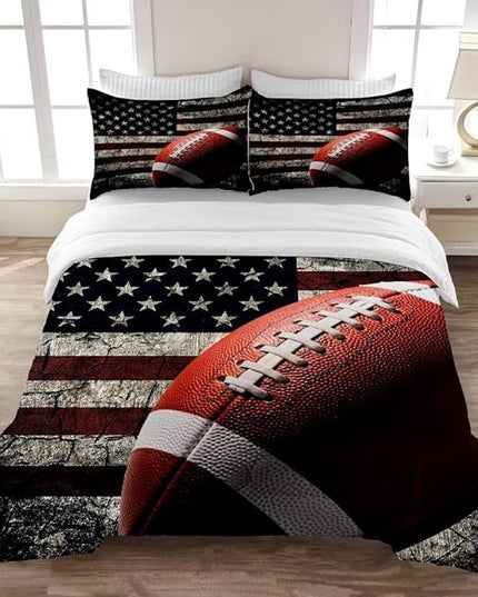American Football Comforter Set for Boys Teens,Kids Sports Bedding Set Queen Size,USA Flag Football Printed Bedroom Sets with 2 Matching Pillow Shams - LeafyLoom