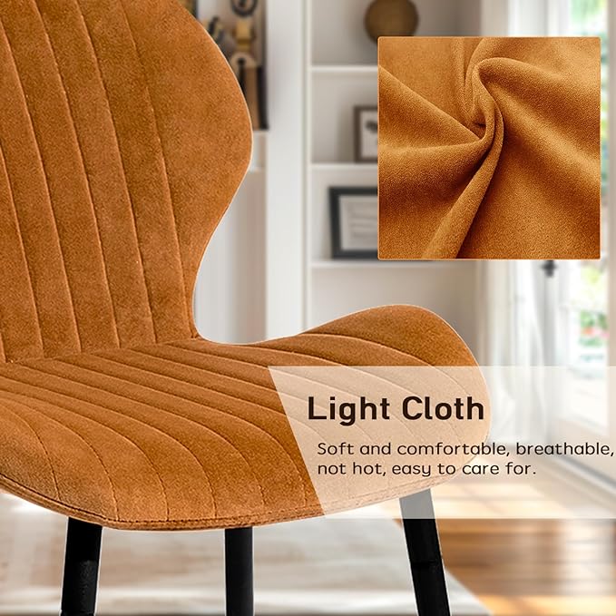 CangLong Mid Century Modern Upholstered Dining Chairs with Metal Legs, Accent Chairs for Kitchen, Living Room, Set of 2, Brown - LeafyLoom