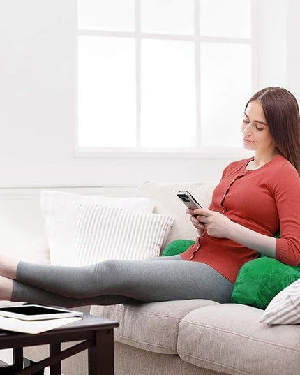 Clara Clark Reading Pillow, Standard Back Pillow for Sitting Up in Bed, Memory Foam Back Support Pillow, Reading Pillows for Sitting in Bed, Green Sit Up Pillow for Bed Chair Arm Pillow with Pockets - LeafyLoom