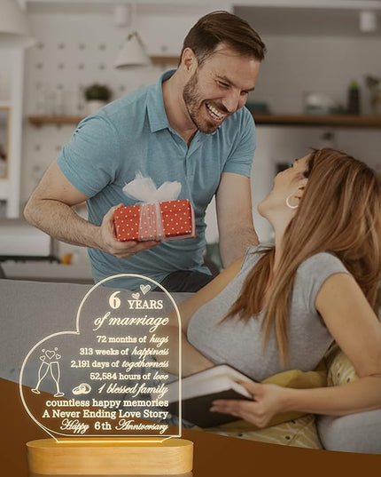 FULLOSUN Anniversary Wedding Gifts for Him/Her, I Love You Night Light 3D Illusion Lamp for Couple Wife Husband Romantic Valentines Wedding Day Present (6th) - LeafyLoom