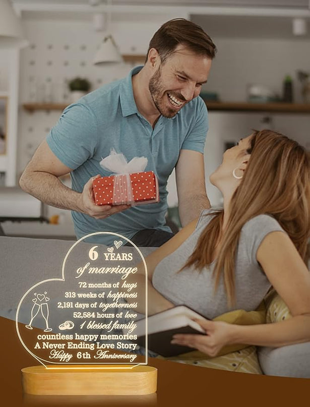 FULLOSUN Anniversary Wedding Gifts for Him/Her, I Love You Night Light 3D Illusion Lamp for Couple Wife Husband Romantic Valentines Wedding Day Present (6th) - LeafyLoom