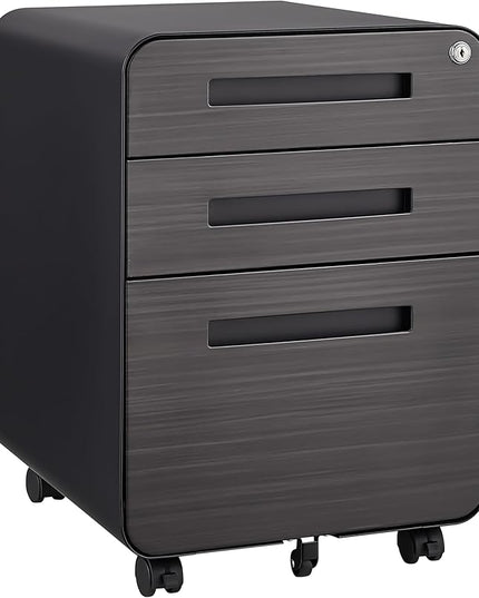 3 Drawer Mobile Desk Office with Lock and Wheels,Versatile Storage Cabinets w/Anti-Tilting Cold Rolled Steel Waterproof Moisture-Proof,for Legal/Letter/A4 Files,Dark Brown - LeafyLoom