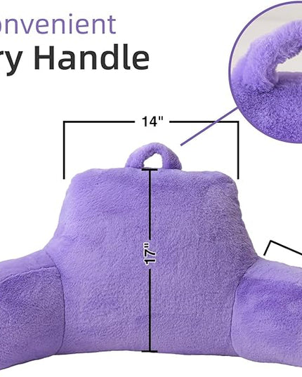 A Nice Night Faux Fur Reading Pillow Bed Wedge Large Adult Children Backrest with Arms Back Support for Sitting Up in Bed/Couch for Bedrest,LightPurple - LeafyLoom
