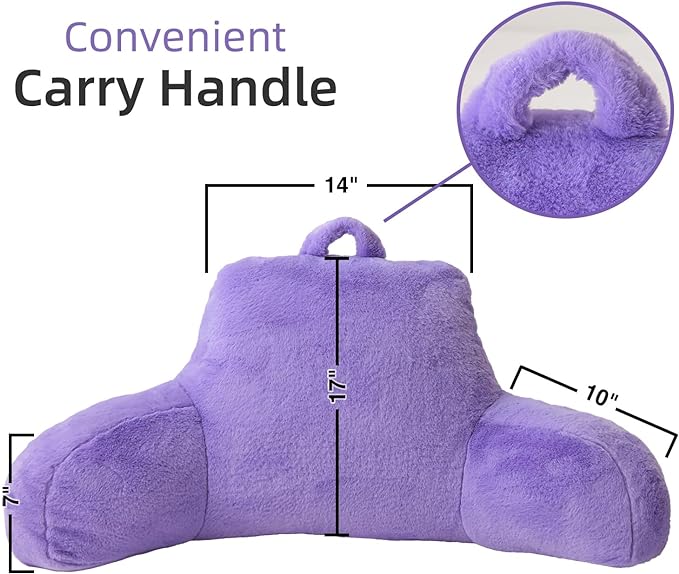 A Nice Night Faux Fur Reading Pillow Bed Wedge Large Adult Children Backrest with Arms Back Support for Sitting Up in Bed/Couch for Bedrest,LightPurple - LeafyLoom