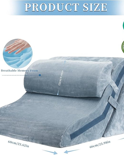 Bed Wedge Pillow for Sleeping 3PCS, 20-in-1 Adjustable Memory Foam Wedge Pillow for Acid Reflux, 3-in-1 Incline Wedge Pillow for After Surgery, Snoring, Back Pain(Dark Grey) - LeafyLoom