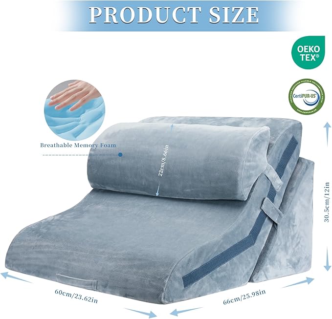Bed Wedge Pillow for Sleeping 3PCS, 20-in-1 Adjustable Memory Foam Wedge Pillow for Acid Reflux, 3-in-1 Incline Wedge Pillow for After Surgery, Snoring, Back Pain(Dark Grey) - LeafyLoom
