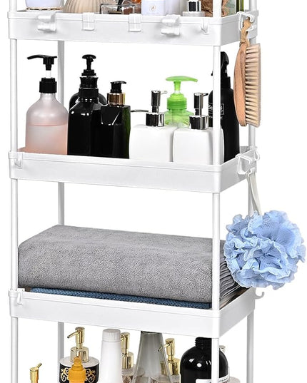 AROGAN Rolling Storage Cart with Wheels, 4 Tier Bathroom Storage Cart Laundry Room Organizer, Rolling Utility Cart for Kitchen, Bathroom, Laundry Room, Office, Narrow Place (White) - LeafyLoom