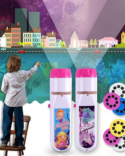 Georgie Porgy Children Projector Toys Educational Science Set Wall Ceiling Tent Torch Flashlight for Kids Gifts for Boys Girls with 2pcs Tattoo Stickers (Unicorn + Mermaid) - LeafyLoom