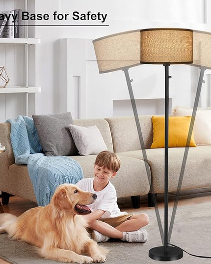 Floor Lamps for Living Room, Stepless Dimmable Standing Lamp, Modern Floor Lamp with Rotary Switch, Gray Linen Shade, 9W Led Bulb Included(1000LM,2700K), Tall Lamp for Bedroom, Office, Farmhouse - LeafyLoom