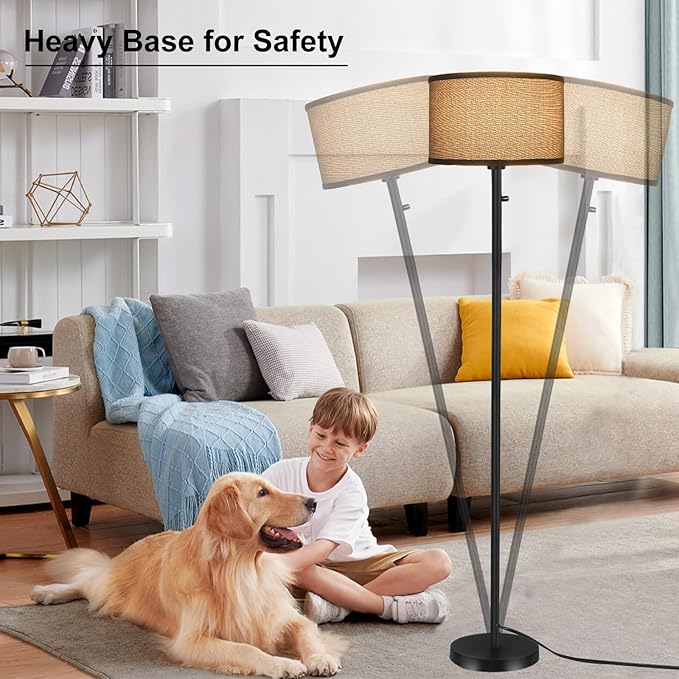Floor Lamps for Living Room, Stepless Dimmable Standing Lamp, Modern Floor Lamp with Rotary Switch, Gray Linen Shade, 9W Led Bulb Included(1000LM,2700K), Tall Lamp for Bedroom, Office, Farmhouse - LeafyLoom