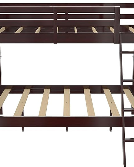 DHP Airlie Convertible Wood Bunk Bed, Stackable and Detachable Bed Frames for Kids and Teens, with Angled Ladder, High Guardrail, Wood Slats, No Boxspring Required, Twin-Over-Full, Espresso - LeafyLoom