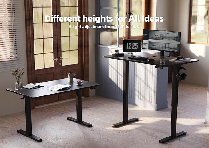 Electric Standing Desk, Adjustable Height Stand up Desk, 63x24 Inches Sit Stand Home Office Desk with Splice Board,Black Top - LeafyLoom