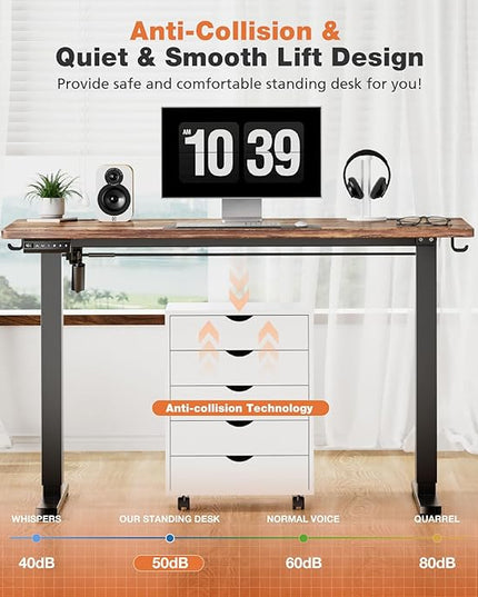 Sweetcrispy Electric Adjustable Height Standing Desk - 55 x 24 inch Sit to Stand Up Desk with Splice Board, Rising Home Office Computer Table with 2 Hook and Wire Hole for Work - LeafyLoom
