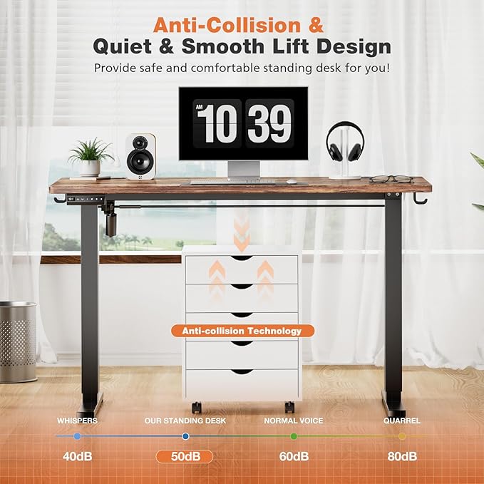 Sweetcrispy Electric Adjustable Height Standing Desk - 48 x 24 inch Sit to Stand Up Desk with Splice Board, Rising Home Office Computer Table with 2 Hook and Wire Hole for Work - LeafyLoom