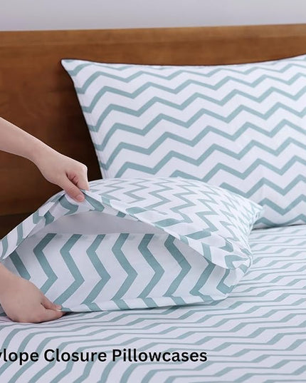 LANE LINEN Twin Size Bed Sheets, 100% Organic Cotton Twin Sheet Set, 3Pc Sheets for Twin Bed, Cooling Twin Bed Sheets Boys, Hotel Style Sheets & Pillowcases Set, Deep Pocket Sheets - Chevron - LeafyLoom