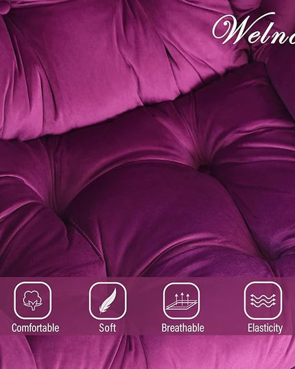 Welnow Lazy Chair with Ottoman, Modern Lounge Accent Chair with Armrests and a Side Pocket, Leisure Sofa Chair Set, Reading Chair with Footrest for Small Space, Corner Chair, Dark Purple - LeafyLoom
