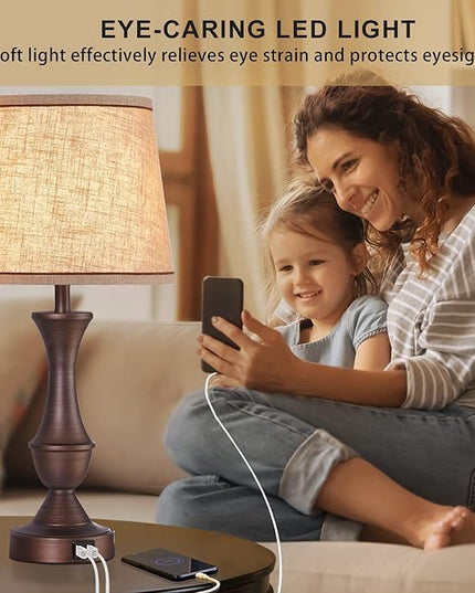 Luvkczc Table Lamps for Bedrooms Set of 2, Touch Bedside Lamps with USB C+A Ports, 3-Way Dimmable Nightstand Lamps for Bedroom, Living Room, Bulbs Included - LeafyLoom