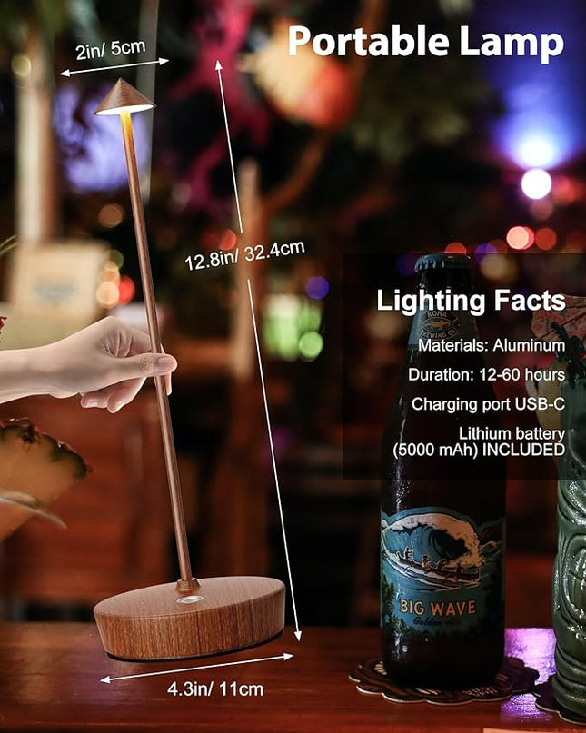 Cordless Table Lamps Rechargeable, 6000mAh Battery Operated LED Desk Lamp Outdoor Waterproof Portable Touch Dimmable Table Night Light for Patio Restaurant Dining Home Set of 2 Wood Grain - LeafyLoom
