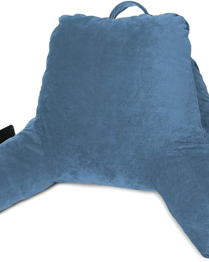 Clara Clark Reading Pillow for Kids, Small Back Pillow for Sitting Up in Bed, Memory Foam Back Support Pillow, Reading Pillows for Sitting in Bed, Blue Heaven Gaming Pillow with Arms and Pockets - LeafyLoom