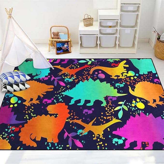 Cute Dinosaur Rug Dinosaur Area Rugs Cartoon Animal Patterns Carpets Dinosaur Bedroom Decor for Boys Kids Area Rug Dinosaur Rugs for Boys Bedroom Dinosaur Play Rug for Boys Bedroom,4'5''×6' - LeafyLoom