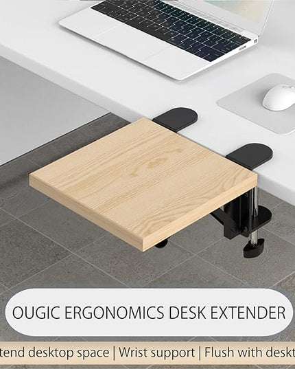 Ergonomics Desk Extender Tray, 9.5"x9.1" Punch-Free Clamp on, Foldable Keyboard Drawer Tray, Table Mount Arm Wrist Rest Shelf, Computer Elbow Arm Support - LeafyLoom