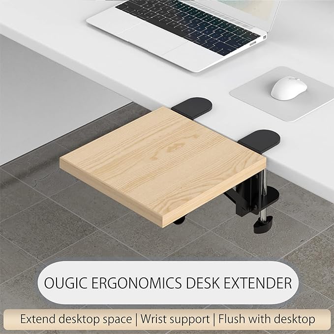 Ergonomics Desk Extender Tray, 9.5"x9.1" Punch-Free Clamp on, Foldable Keyboard Drawer Tray, Table Mount Arm Wrist Rest Shelf, Computer Elbow Arm Support - LeafyLoom