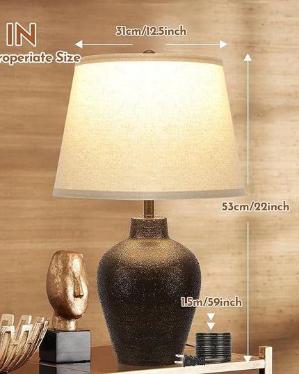 Farmhouse Rustic Table Lamps Set of 2 for Bedroom Living Room End Table Dark Brown Terracotta Nightstand Lamps Bedside Lamps Home Decor 21” Tall, Bulbs Included - LeafyLoom