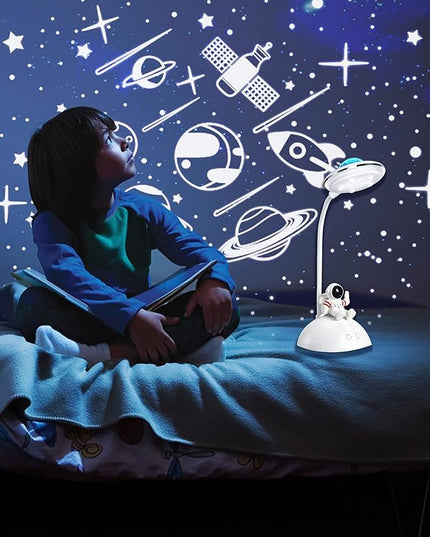LED Desk Lamp for Kids, Star Projector Galaxy Night Light, Astronaut Cute Small Desk Lamps with USB Charging Port, Eye-Caring Study Table Lamp for Boys Bedroom, Gifts for Christmas, Birthdays - LeafyLoom