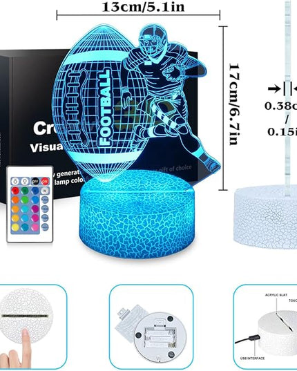 Football Night Light,Football Gifts for Boy, 3D Football Lamp,Kids Bedside Lamp,16 Color Change Decor Lamp with Remote & Smart Touch, Gifts for Christmas Birthday Boys Men Girls - LeafyLoom
