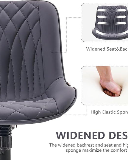 YOUNIKE Desk Chair with Wheels Armless Office Chair Swivel Rolling Task Chair with Back Upholstered Faux Leather Computer Chair Height Adjustable Modern Widened Seat Dusty Blue - LeafyLoom