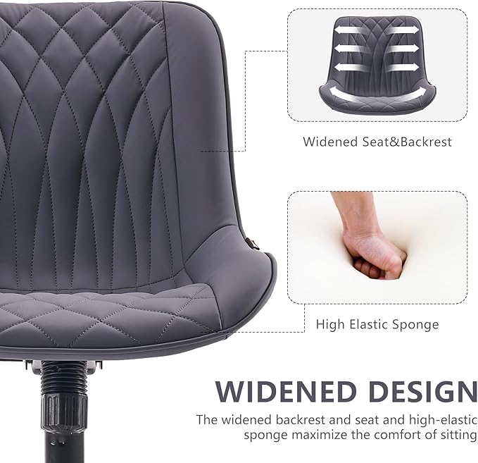 YOUNIKE Desk Chair with Wheels Armless Office Chair Swivel Rolling Task Chair with Back Upholstered Faux Leather Computer Chair Height Adjustable Modern Widened Seat Dusty Blue - LeafyLoom