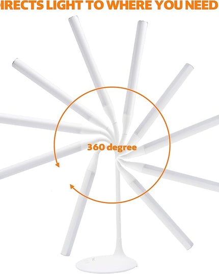 DAC LED Desk Lamp, Eye Care Table Lamp, 360 Degree Flexible Gooseneck, Continuously Dimmable, 3 Color Modes, Touch-Sensitive Control Panel, 40-Minute Auto Shut-Off Timer, White, 6W - LeafyLoom